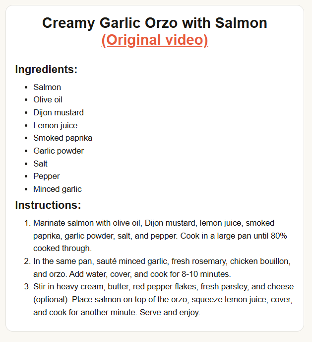Structured recipe output after conversion